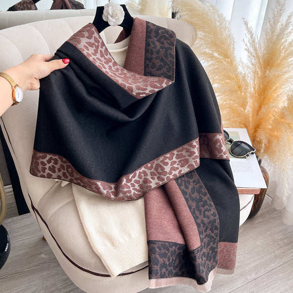 Bufanda Estampado Leopardo de Cachemira Artificial Elegante para Mujer