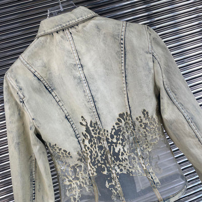 Chaqueta Denim Patchwork con Malla Quemada y Cierre Desteñido - Image 5