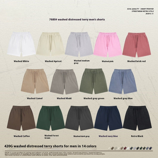 Shorts Deportivos de Algodón Puro Teñidos con Patrón Vintage Lavado - Image 3