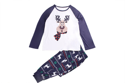 White and navy blue baby romper with a reindeer graphic wearing a red plaid scarf, featuring long raglan sleeves and snap closures. - Image 12