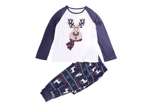 White and navy blue baby romper with a reindeer graphic wearing a red plaid scarf, featuring long raglan sleeves and snap closures. - Image 12