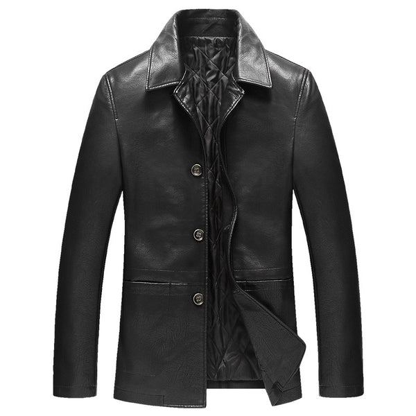 Chaqueta de Cuero con Solapa para Hombre Maduro - Algodón Premium