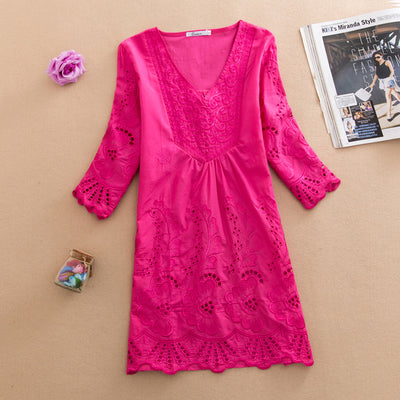 Blusa Bordada de Algodón Talla Grande Suelta para Mujer - Image 11