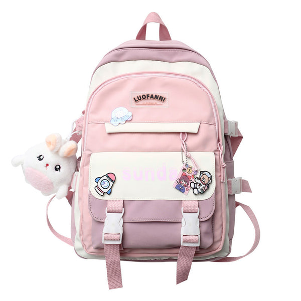 Mochila Escolar con Dije Combinado de Colores