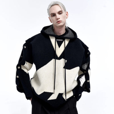 Sudadera con Capucha Bicolor Bordada de Dos Capas para Hombre