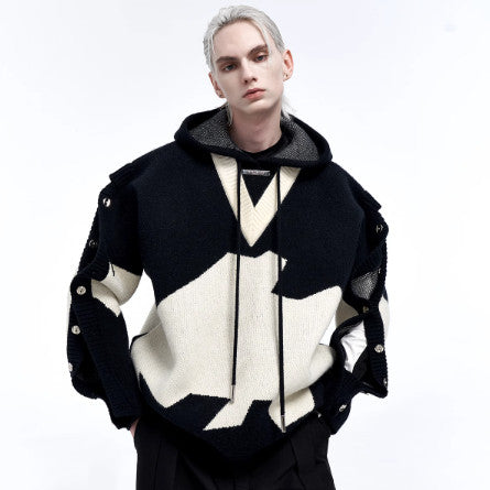 Sudadera con Capucha Bicolor Bordada de Dos Capas para Hombre