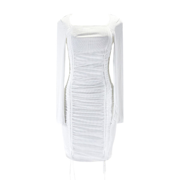 Vestido Largo con Cuello Cuadrado y Mangas Fruncidas - Image 3