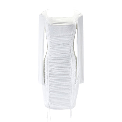 Vestido Largo con Cuello Cuadrado y Mangas Fruncidas - Image 3