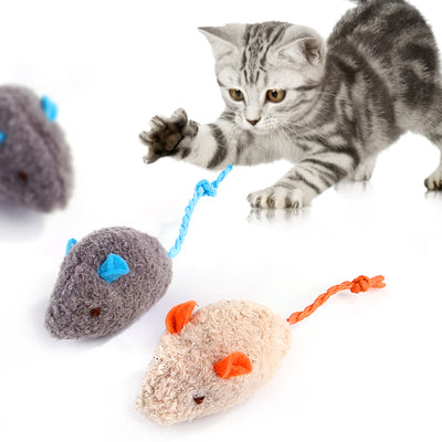 Plush beige mouse cat toy with orange ears and braided tail, designed for interactive play. - Image 5