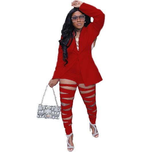Traje Casual Mujer Estilo Europeo Flor Quemada Otoño Invierno - Image 9