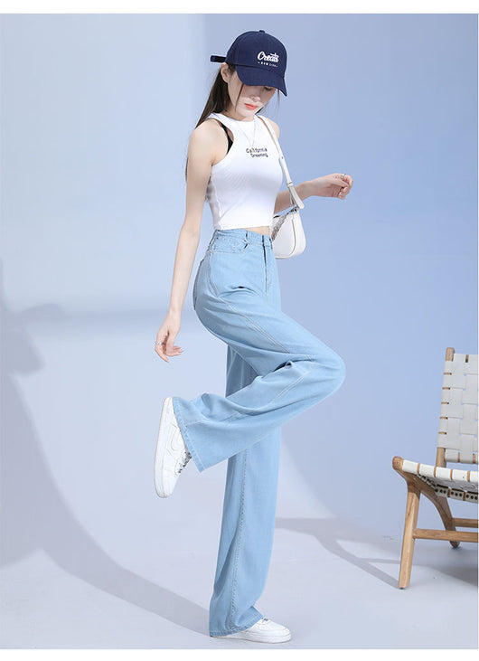 Pantalones Lyocell Rectos Cintura Alta Efecto Seda Pierna Ancha - Image 23