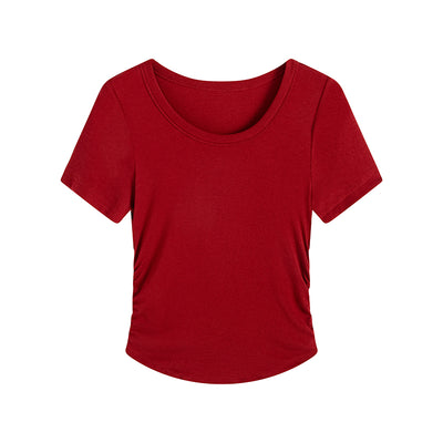 Blusa Plisada Talla Grande con Cintura Ajustable y Manga Corta - Image 4