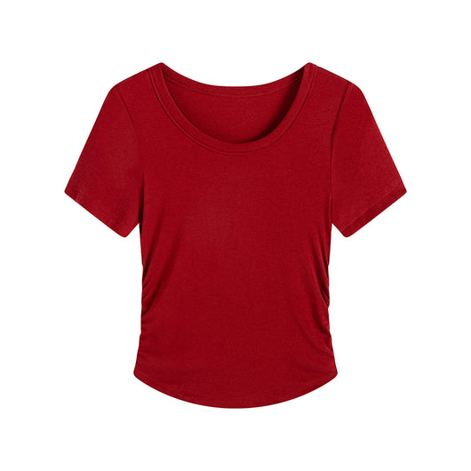 Blusa Plisada Talla Grande con Cintura Ajustable y Manga Corta - Image 4