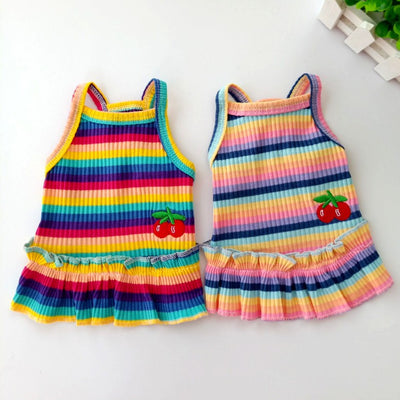 Vestido Princesa a Rayas con Estampado de Cereza para Mascotas