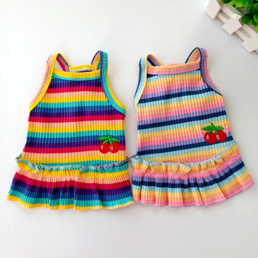 Vestido Princesa a Rayas con Estampado de Cereza para Mascotas