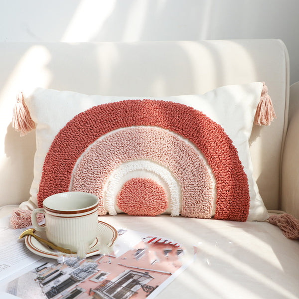 Funda de Almohada Arcoíris en Chenilla Suave - Almohada Lumbar Decorativa