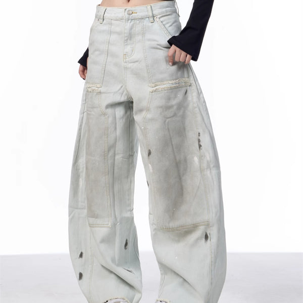 Pantalones Vaqueros Retro Sueltos Desgastados con Efecto Vintage