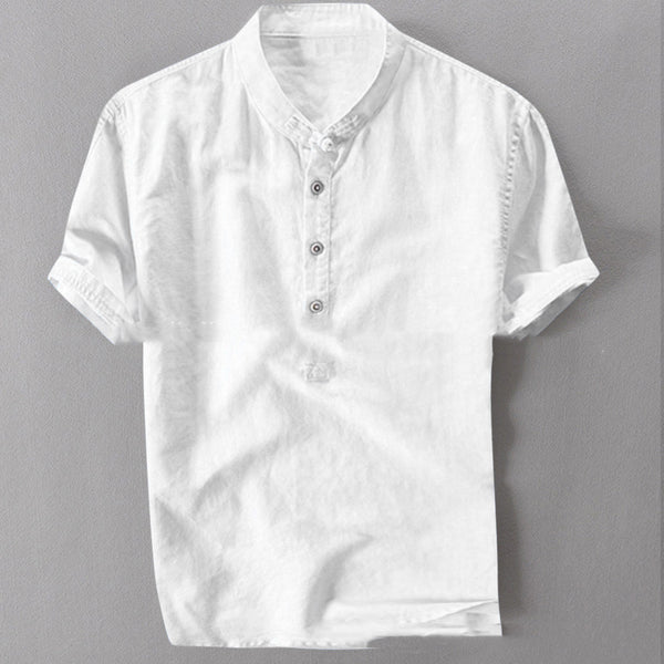 Camisa Holgada de Algodón y Lino para Hombre - Manga Corta Verano - Image 3