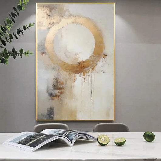 Cuadro Abstracto Moderno Círculo Dorado - Pintura al Óleo Artesanal sin Marco