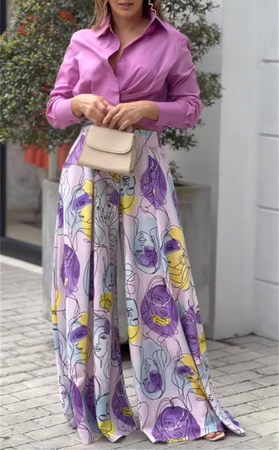 Conjunto de Dos Piezas: Camisa con Solapa y Pantalón Estampado - Image 2