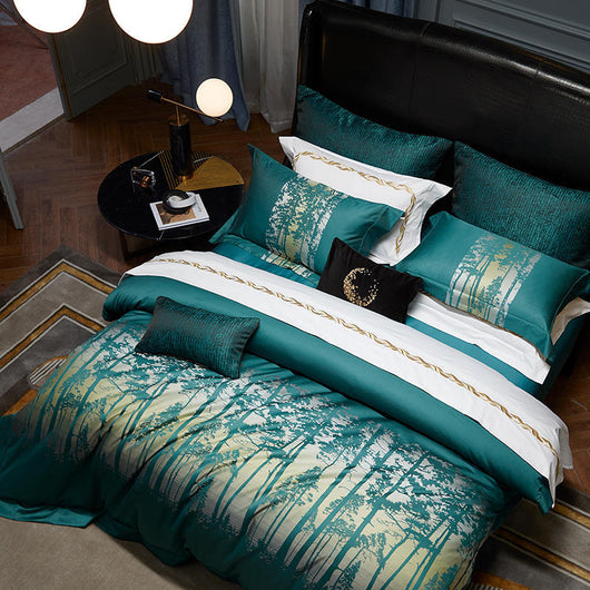 Juego de Cama Completo 4 Piezas Algodón Puro Jacquard