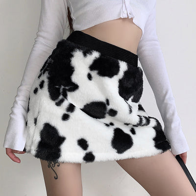 Falda Retro Cintura Alta con Estampado de Vaca - Bolsa Peluda Elegante - Image 5