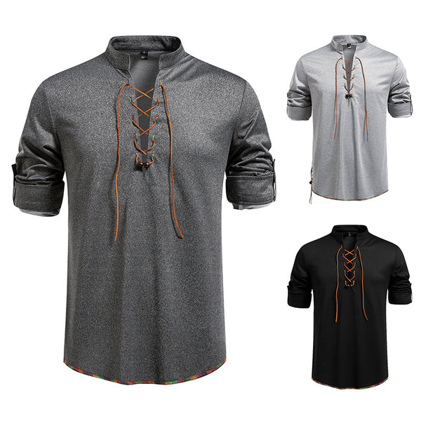 Camiseta Manga Larga con Cuello Alzado y Cordones para Hombre
