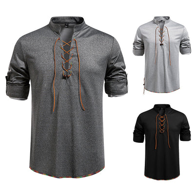 Camiseta Manga Larga con Cuello Alzado y Cordones para Hombre - Image 2