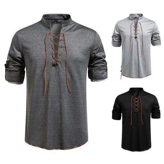 Camiseta Manga Larga con Cuello Alzado y Cordones para Hombre - Image 2