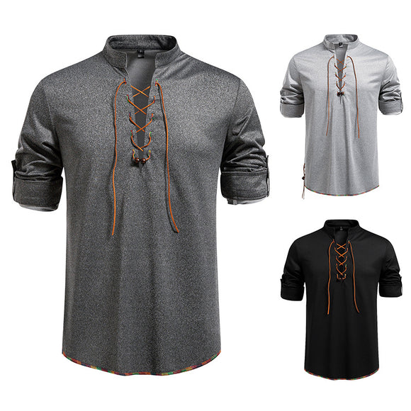 Camiseta Manga Larga con Cuello Alzado y Cordones para Hombre