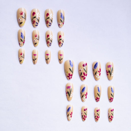 Uñas Postizas Floreadas Removibles Forma Almendra - Image 2