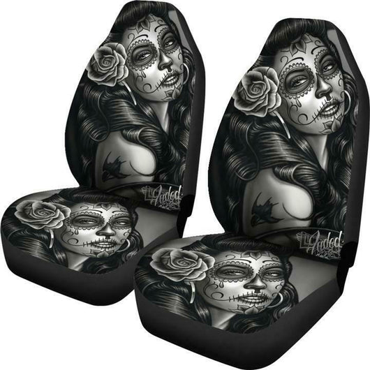 Funda de Asiento de Auto con Diseño de Mujer Tatuada en Blanco y Negro - Image 8