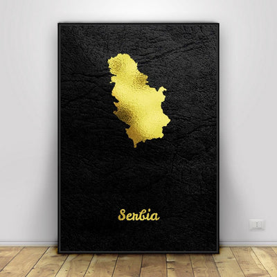 Cuadro Mapa de Serbia en Dorado - Poster Moderno de Lona - Image 2
