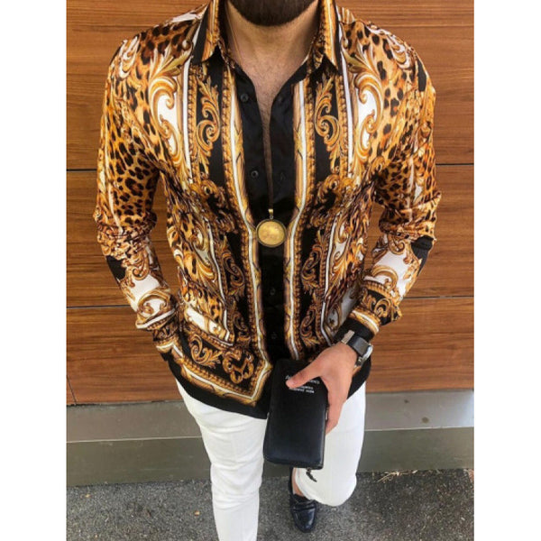 Camisa Casual de Manga Larga con Estampado para Hombre