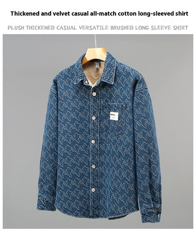 Camisa de Mezclilla Casual con Forro Polar y Estampado Floral - Image 8