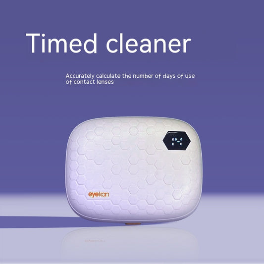 Pearl white automatic ultrasonic cleaning machine with honeycomb texture and digital display for invisible glasses.