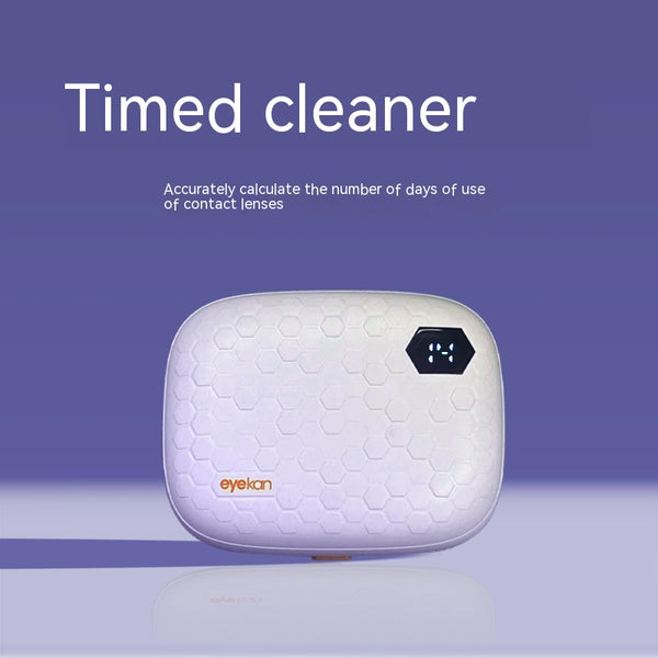 Pearl white automatic ultrasonic cleaning machine with honeycomb texture and digital display for invisible glasses.