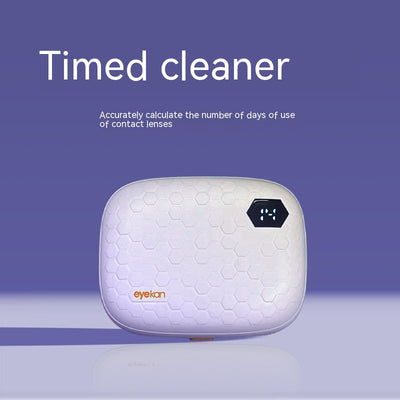 Pearl white automatic ultrasonic cleaning machine with honeycomb texture and digital display for invisible glasses.