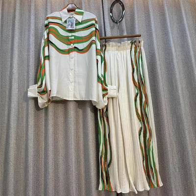 Conjunto de Dos Piezas: Blusa Estampada Personalizada + Pantalón Ancho de Cintura Alta - Image 5