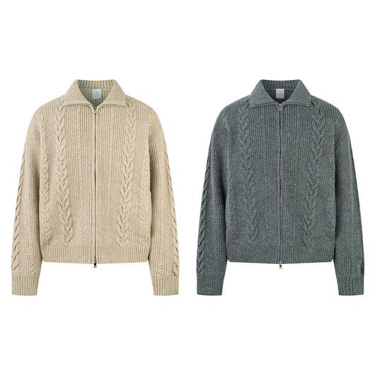 Cardigan de Punto Grueso con Cierre y Patrón Trenzado para Hombre - Image 3