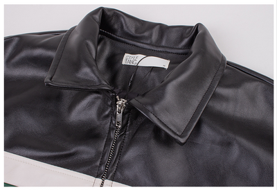 Chaqueta de Cuero Negra Estilo Retro Americano con Costuras de Letras - Image 13