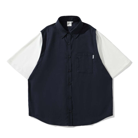 Camisa Suelta de Solapa con Combinación de Colores - Estilo Japonés Verano - Image 4