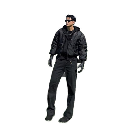 Chaqueta de Vuelo Acolchada Negra con Capucha - Diseño Dos Piezas - Image 5
