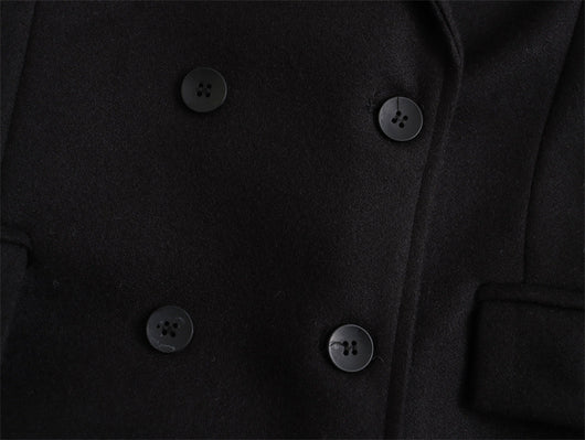 Abrigo de Lana Doble Botonadura Cuello V para Mujer - Negro - Image 14