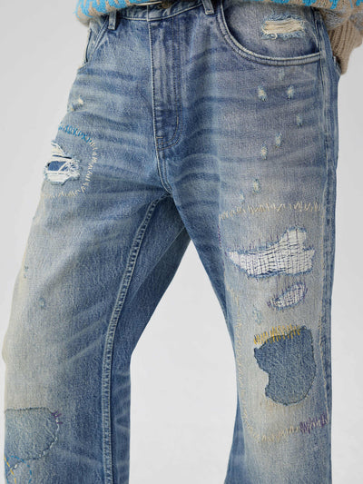 Jeans Acampanados Azul Lavado con Parches de Color - Image 4