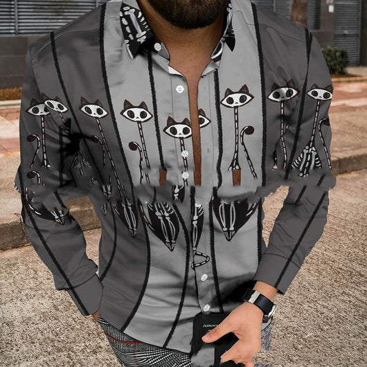 Camisa Casual de Manga Larga con Estampado 3D y Rayas - Image 3