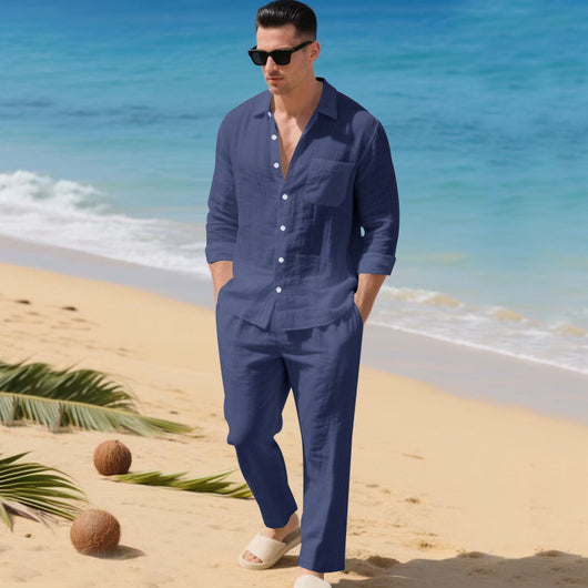 Conjunto de Camisa Suelta y Pantalón de Manga Larga para Playa