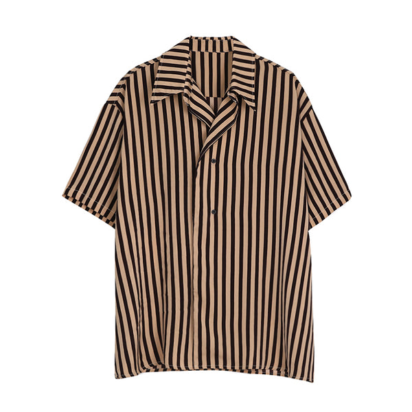 Camisa Casual con Cuello Solapa y Rayas Diagonales