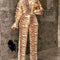 Pantalón Casual Estampado Leopardo con Costuras Decorativas