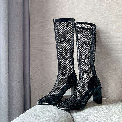 Botas de Tacón Robusto con Malla Trasera y Cierre - Negro - Image 14